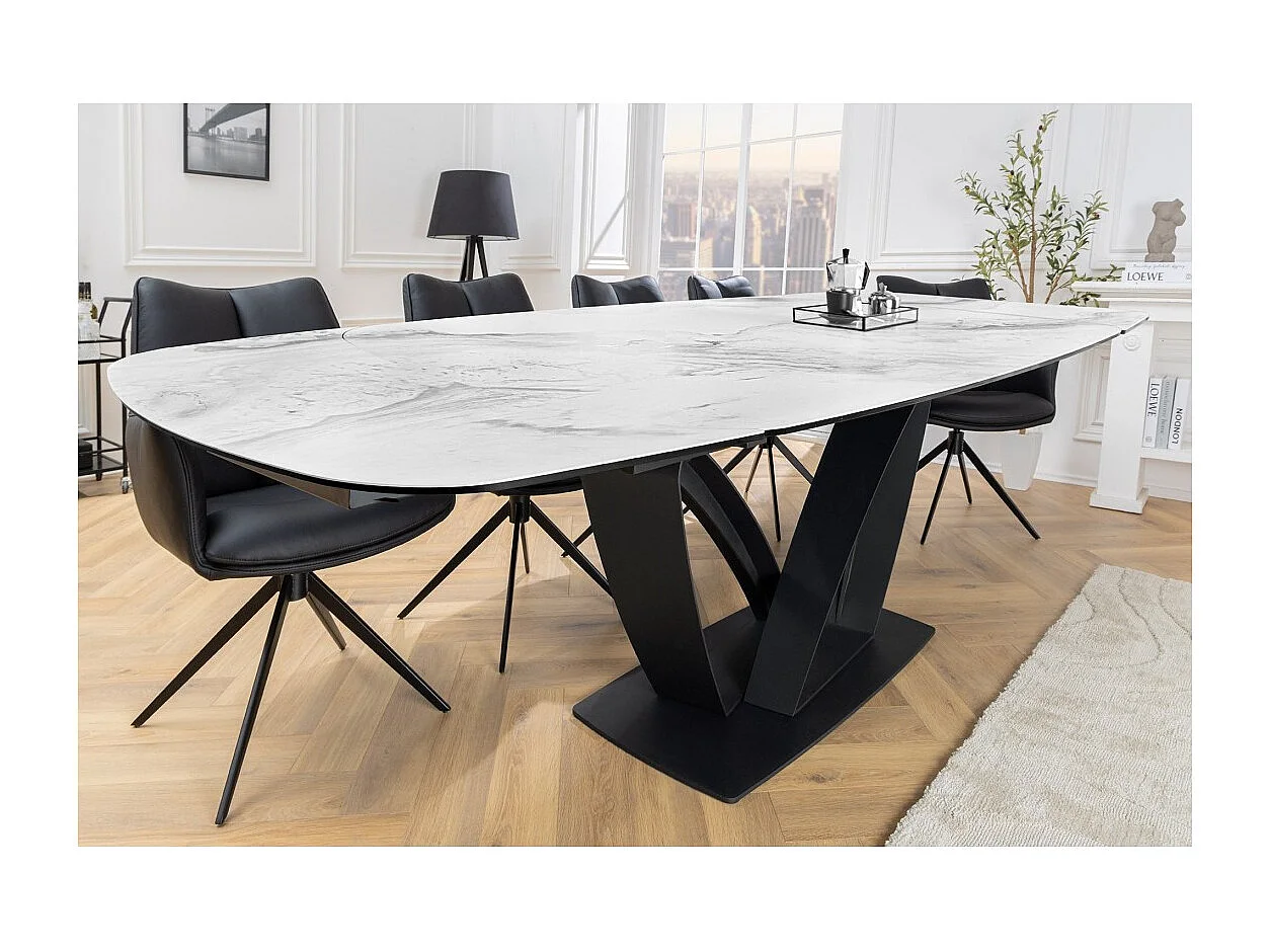 Table AZURA – Extensible 180 à 260 cm – Rectangulaire – Effet marbre blanc – Design contemporain