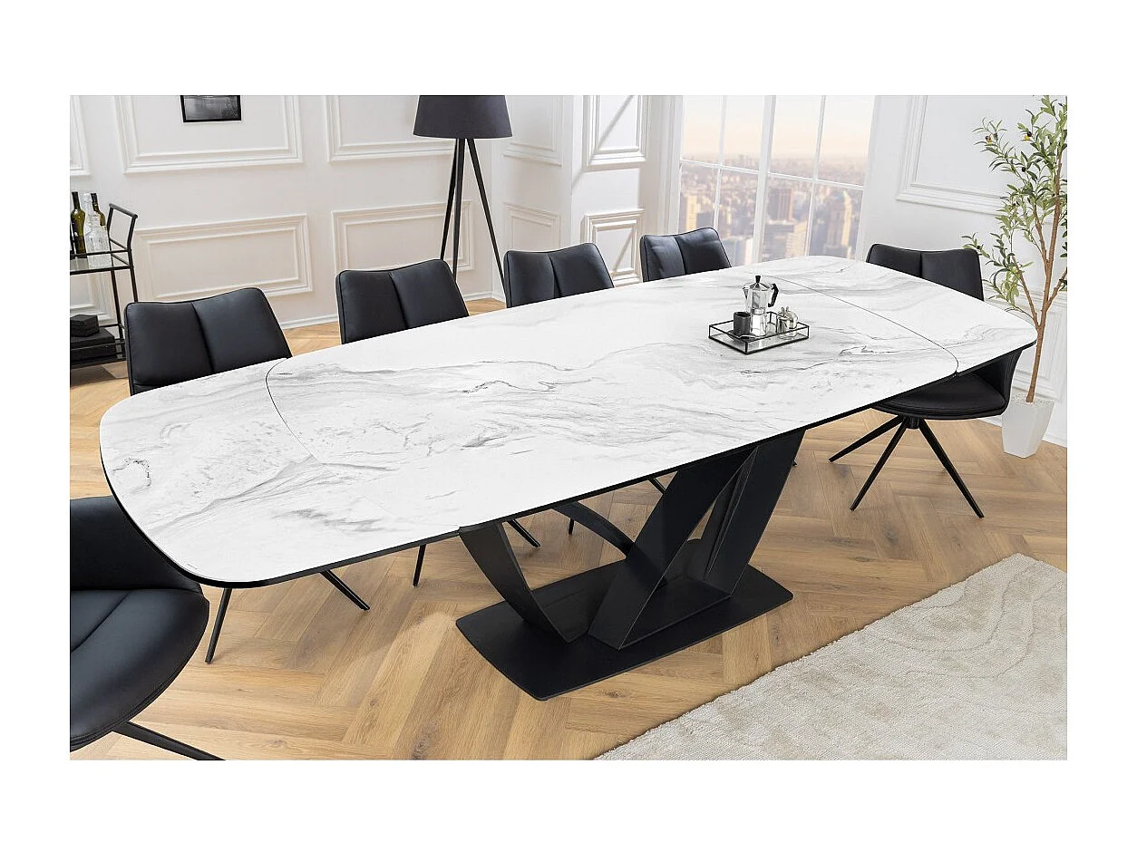 Table AZURA – Extensible 180 à 260 cm – Rectangulaire – Effet marbre blanc – Design contemporain