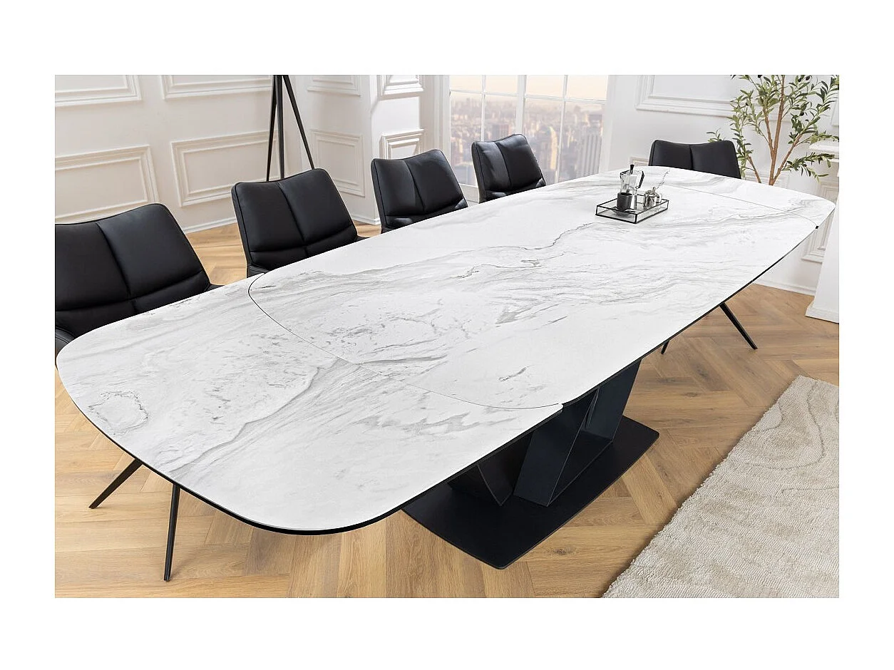 Table AZURA – Extensible 180 à 260 cm – Rectangulaire – Effet marbre blanc – Design contemporain