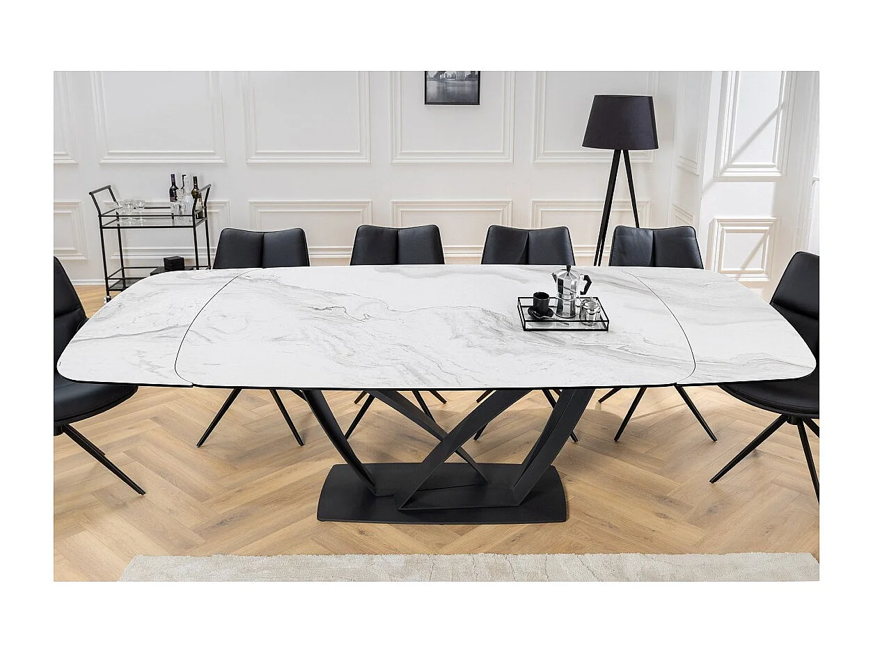 Table AZURA – Extensible 180 à 260 cm – Rectangulaire – Effet marbre blanc – Design contemporain