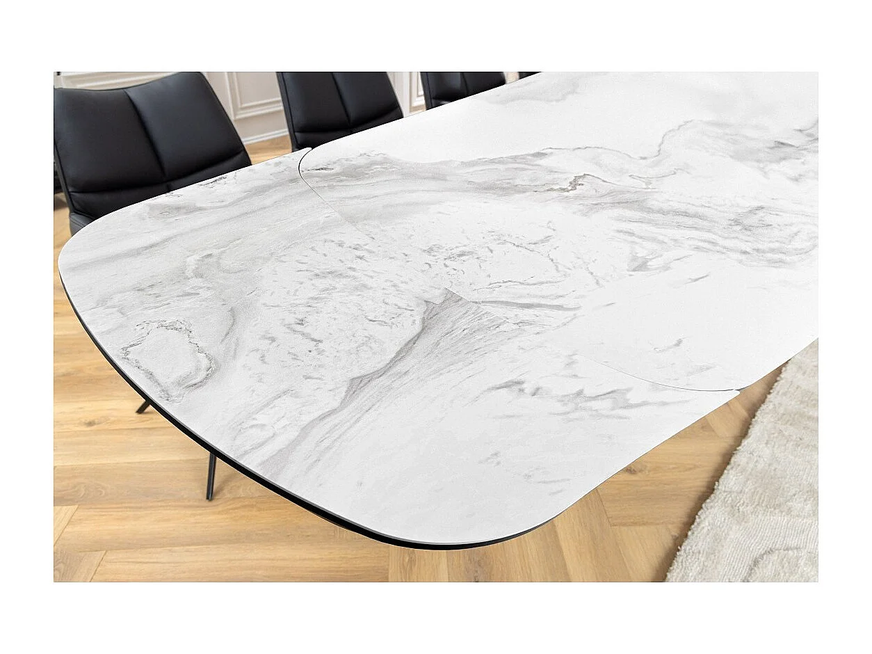 Table AZURA – Extensible 180 à 260 cm – Rectangulaire – Effet marbre blanc – Design contemporain