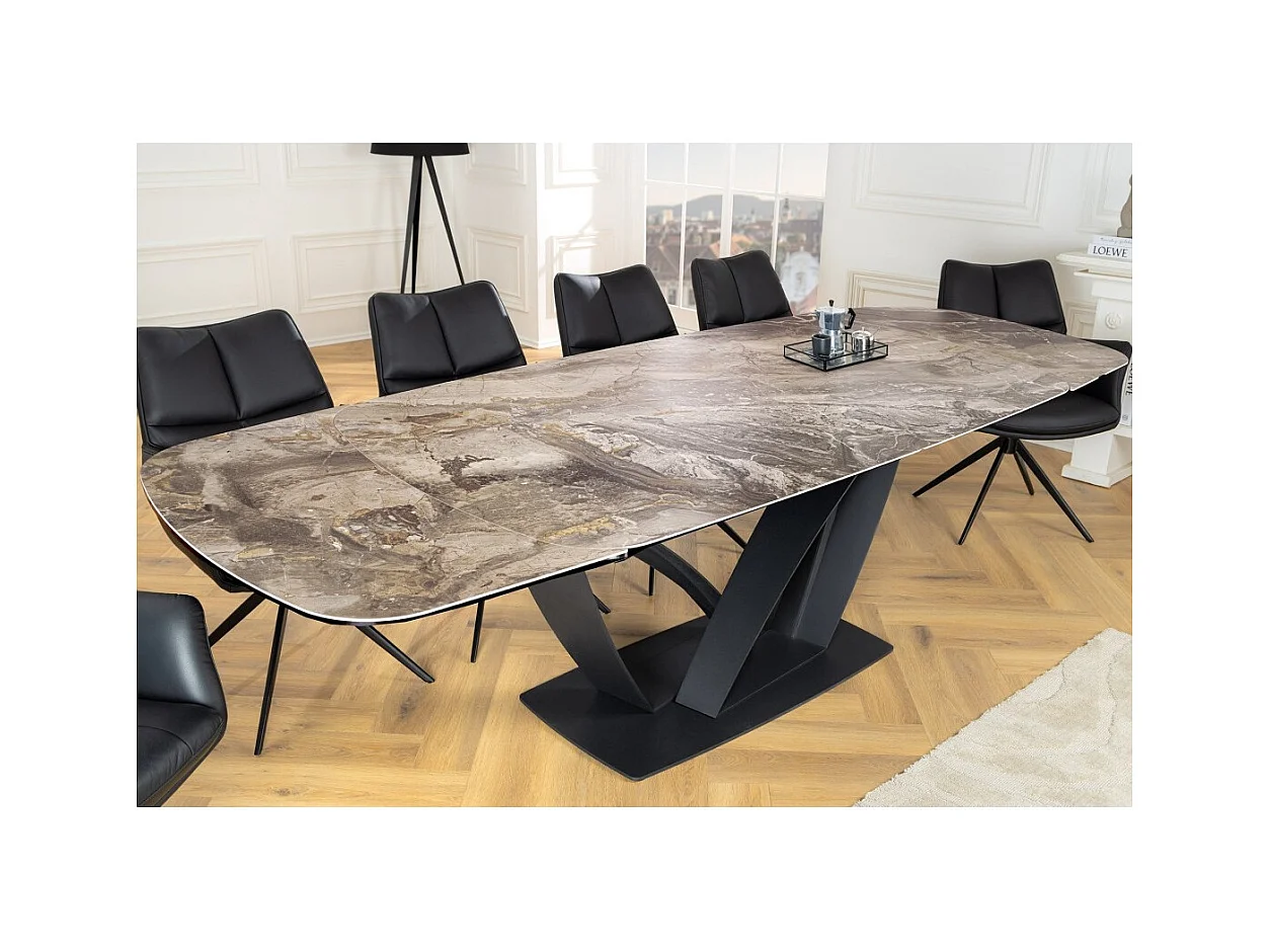 Table de salle à manger AZURA – Extensible 180 à 260 cm – Effet marbre taupe – Design contemporain