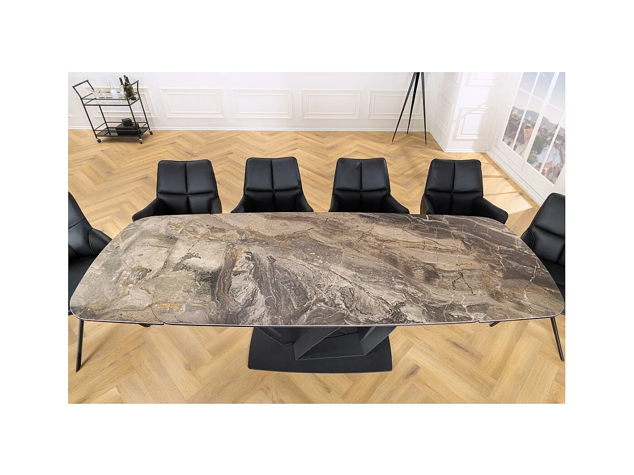 Table de salle à manger AZURA – Extensible 180 à 260 cm – Effet marbre taupe – Design contemporain
