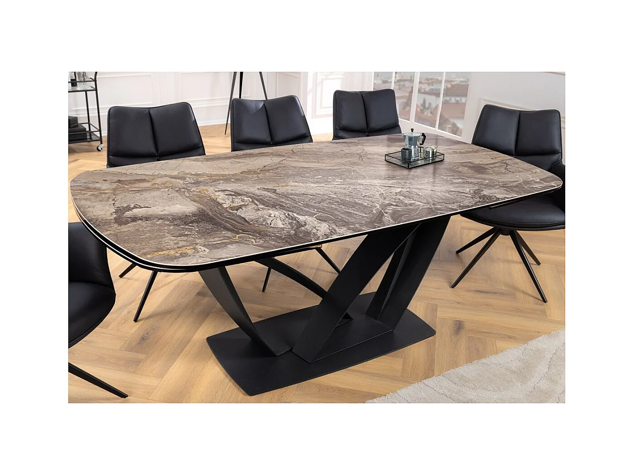 Table de salle à manger AZURA – Extensible 180 à 260 cm – Effet marbre taupe – Design contemporain