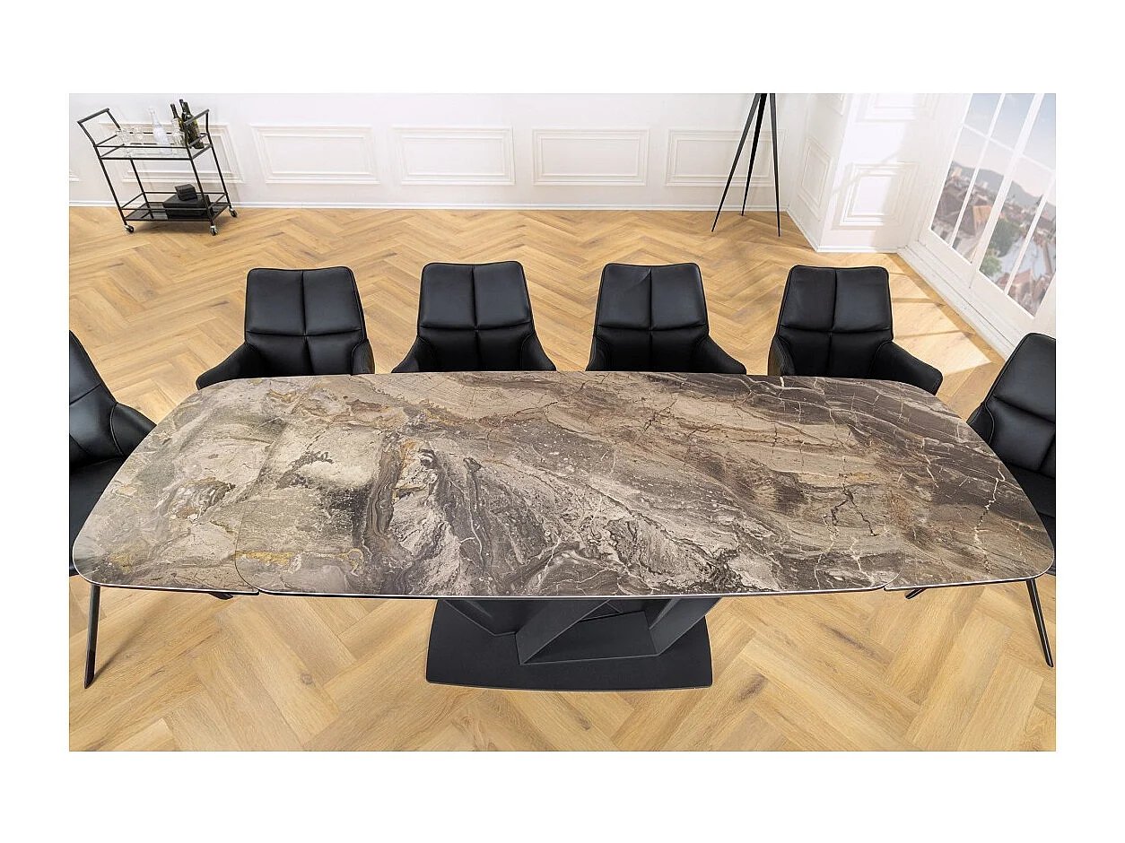 Table de salle à manger AZURA – Extensible 180 à 260 cm – Effet marbre taupe – Design contemporain