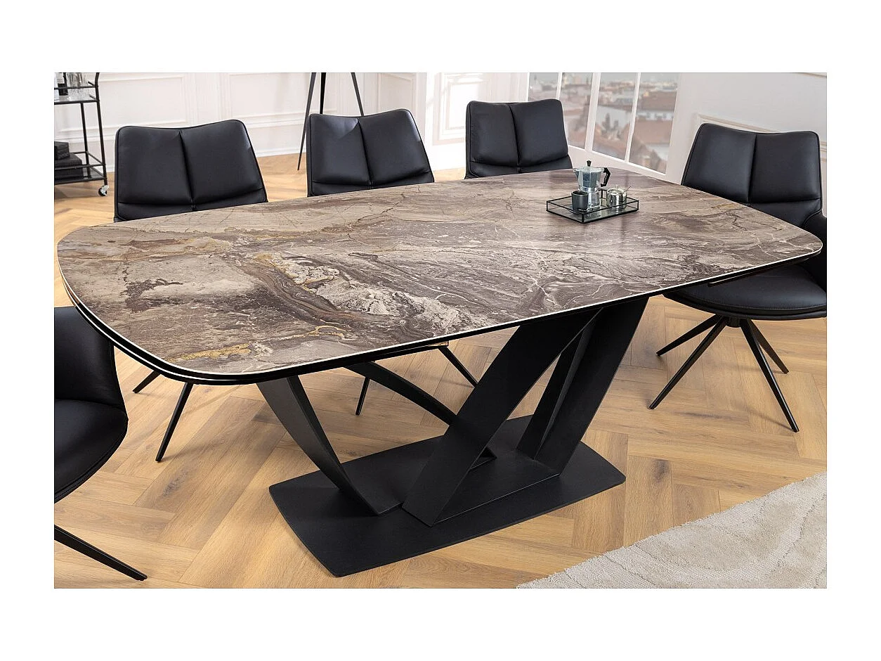 Table de salle à manger AZURA – Extensible 180 à 260 cm – Effet marbre taupe – Design contemporain