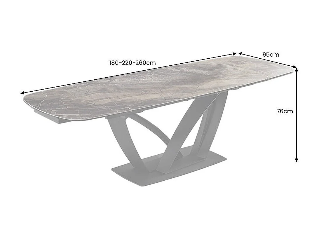 Table de salle à manger AZURA – Extensible 180 à 260 cm – Effet marbre taupe – Design contemporain