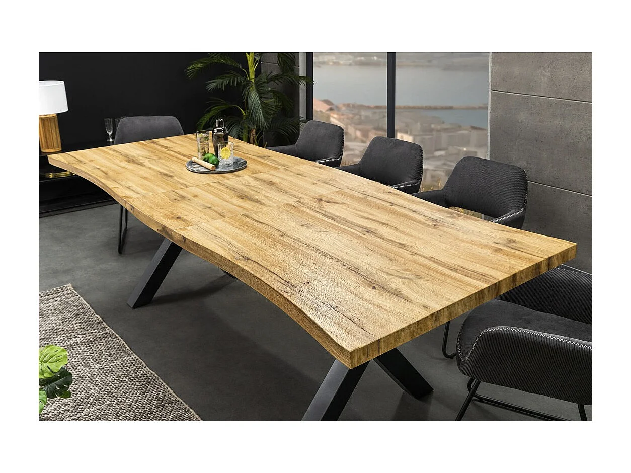 Table de salle à manger RIVET extensible jusqu'à 220 cm – Bois et métal noir – Style industriel
