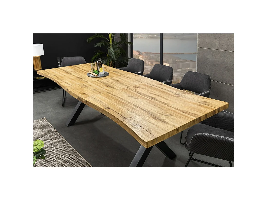 Table de salle à manger RIVET extensible jusqu'à 220 cm – MDF et métal noir – Style industriel