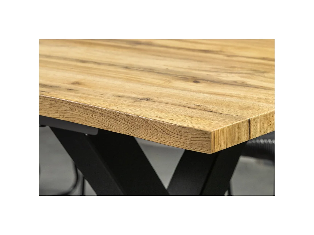Table de salle à manger RIVET extensible jusqu'à 220 cm – MDF et métal noir – Style industriel