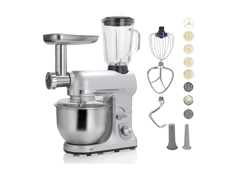 Robby Robot multifonctions 5l 1000w silver avec hachoir et blender 1,5l en verre - robimix silver