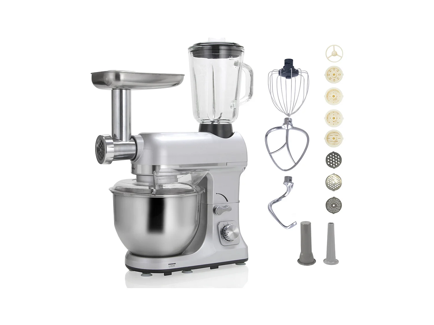 Robby Robot multifonctions 5l 1000w silver avec hachoir et blender 1,5l en verre - robimix silver