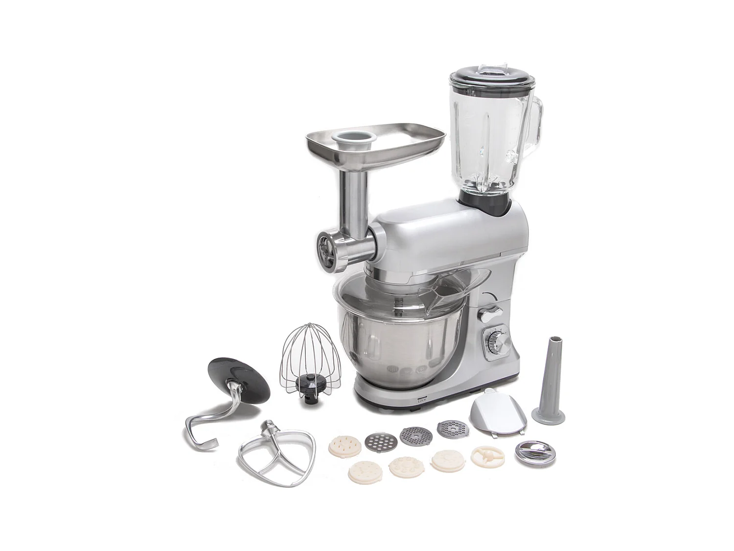 Robby Robot multifonctions 5l 1000w silver avec hachoir et blender 1,5l en verre - robimix silver