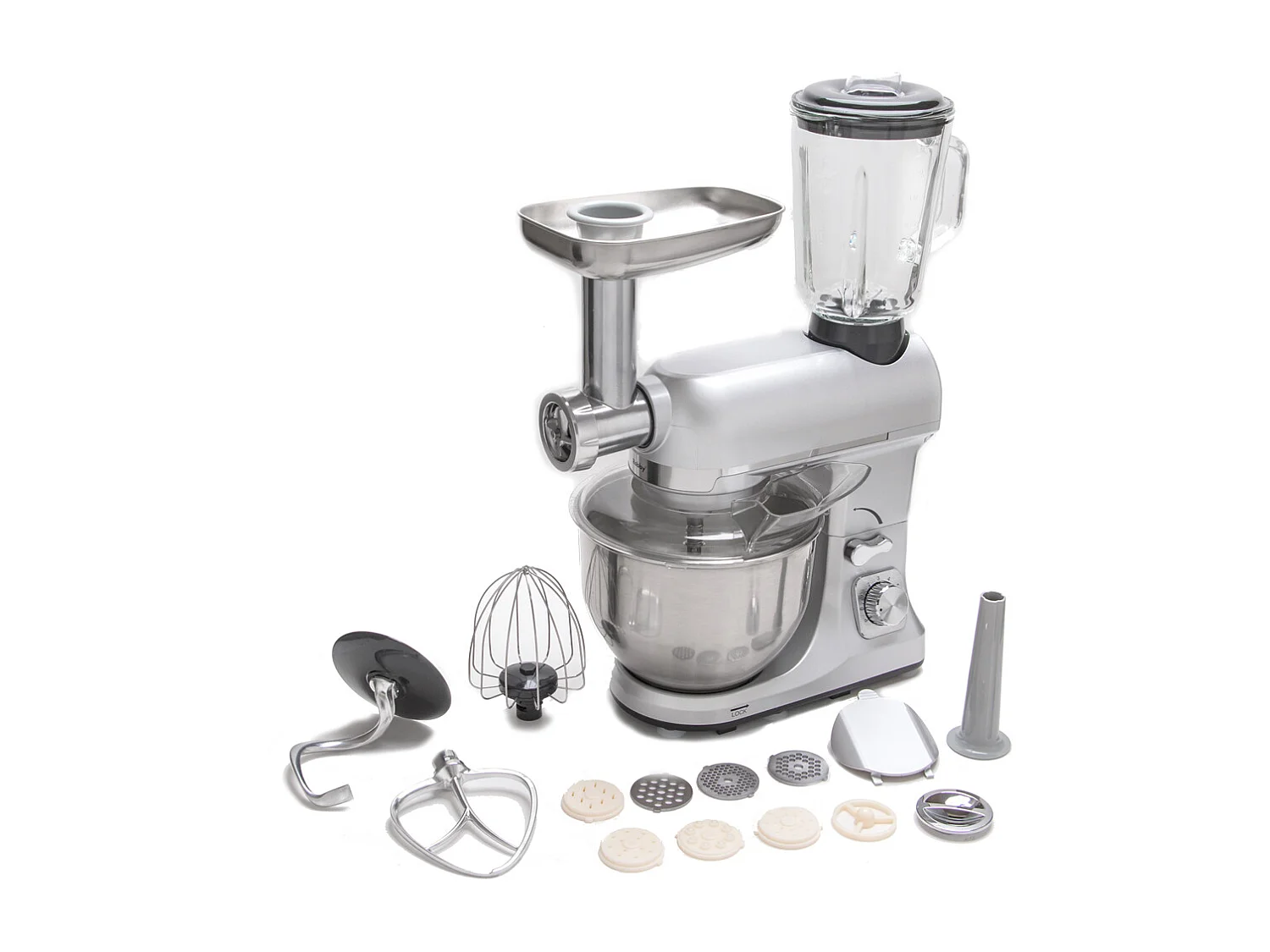 Robby Robot multifonctions 5l 1000w silver avec hachoir et blender 1,5l en verre - robimix silver