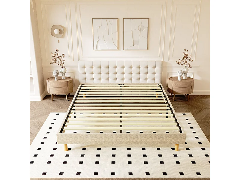 Sommier tapissier 140x200cm, 14 lattes, 9 pieds Hauteur du cadre 29 cm