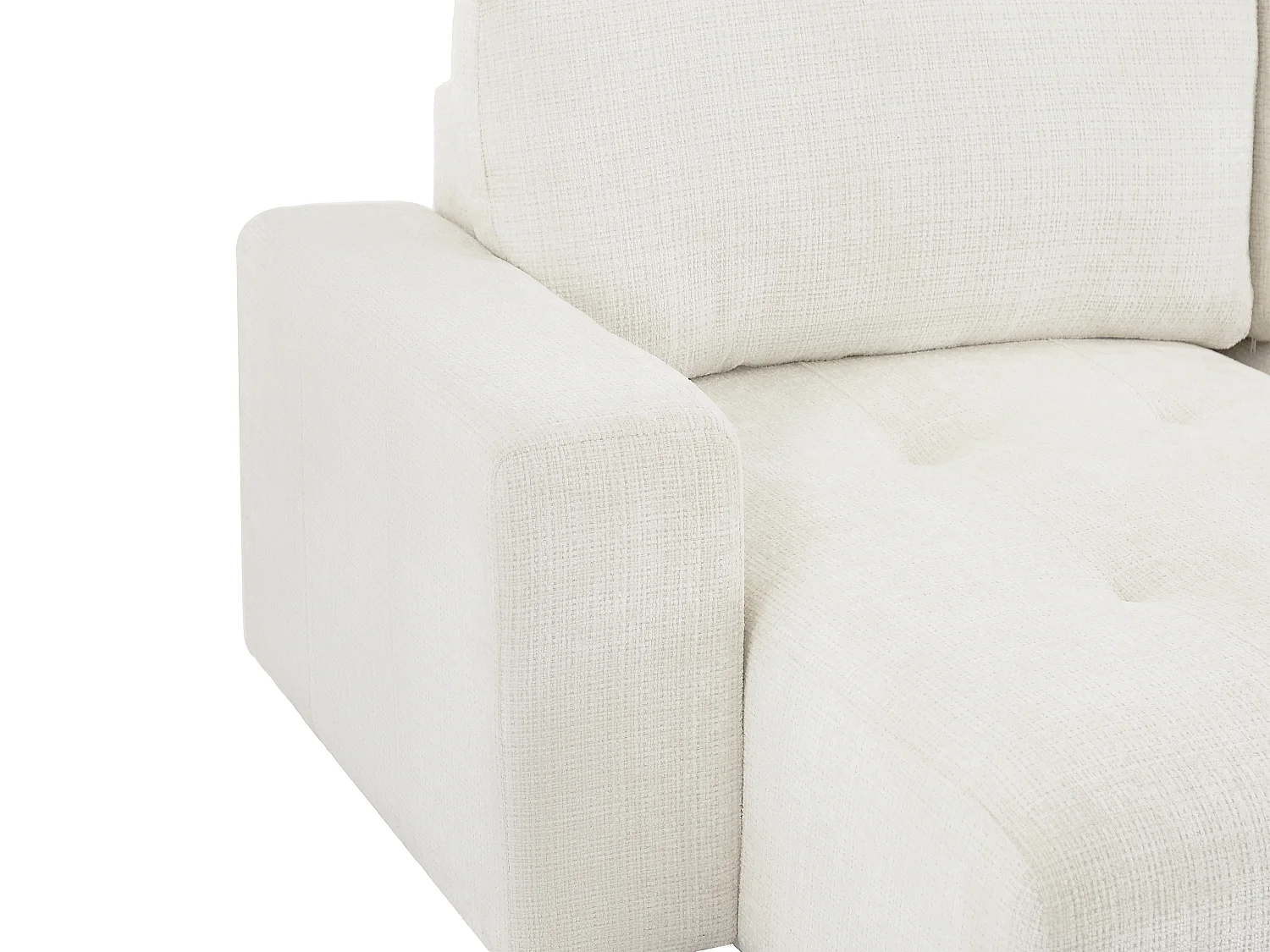 Grand canapé d'angle droit panoramique en tissu chenille beige CELARO