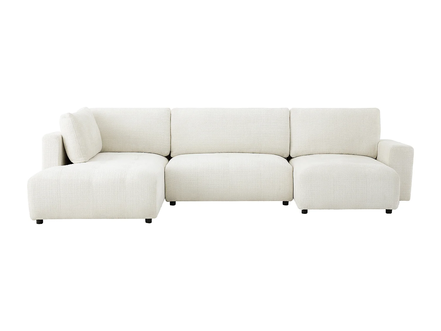 Grand canapé d'angle droit panoramique en tissu chenille beige CELARO