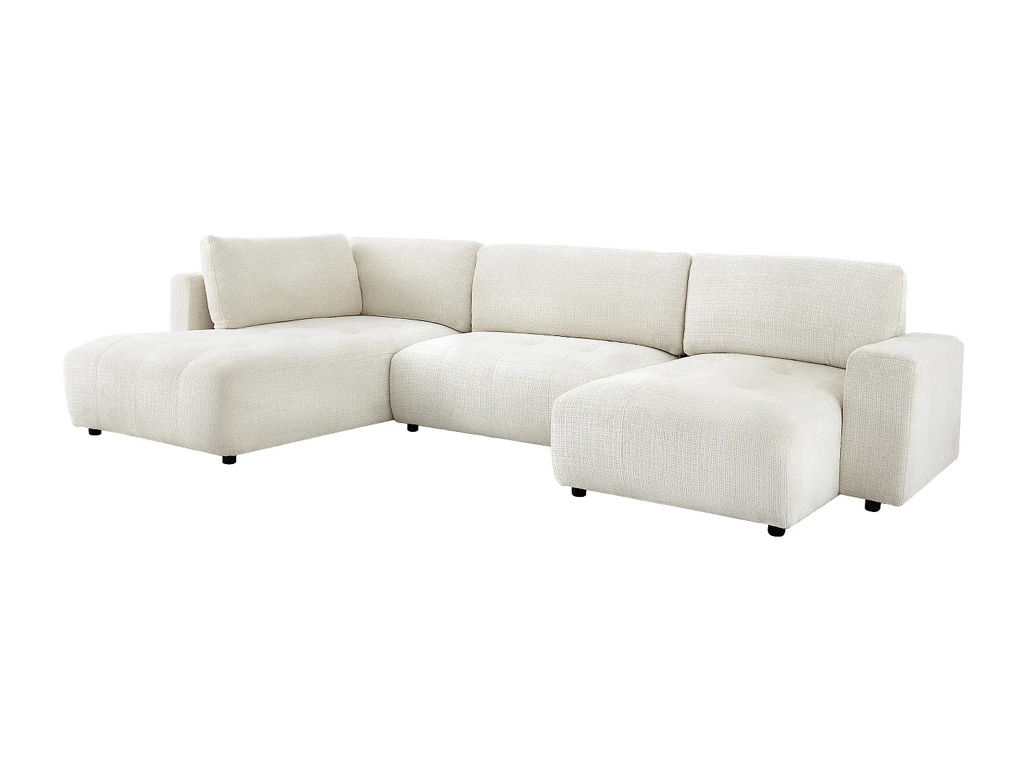 Grand canapé d'angle droit panoramique en tissu chenille beige CELARO