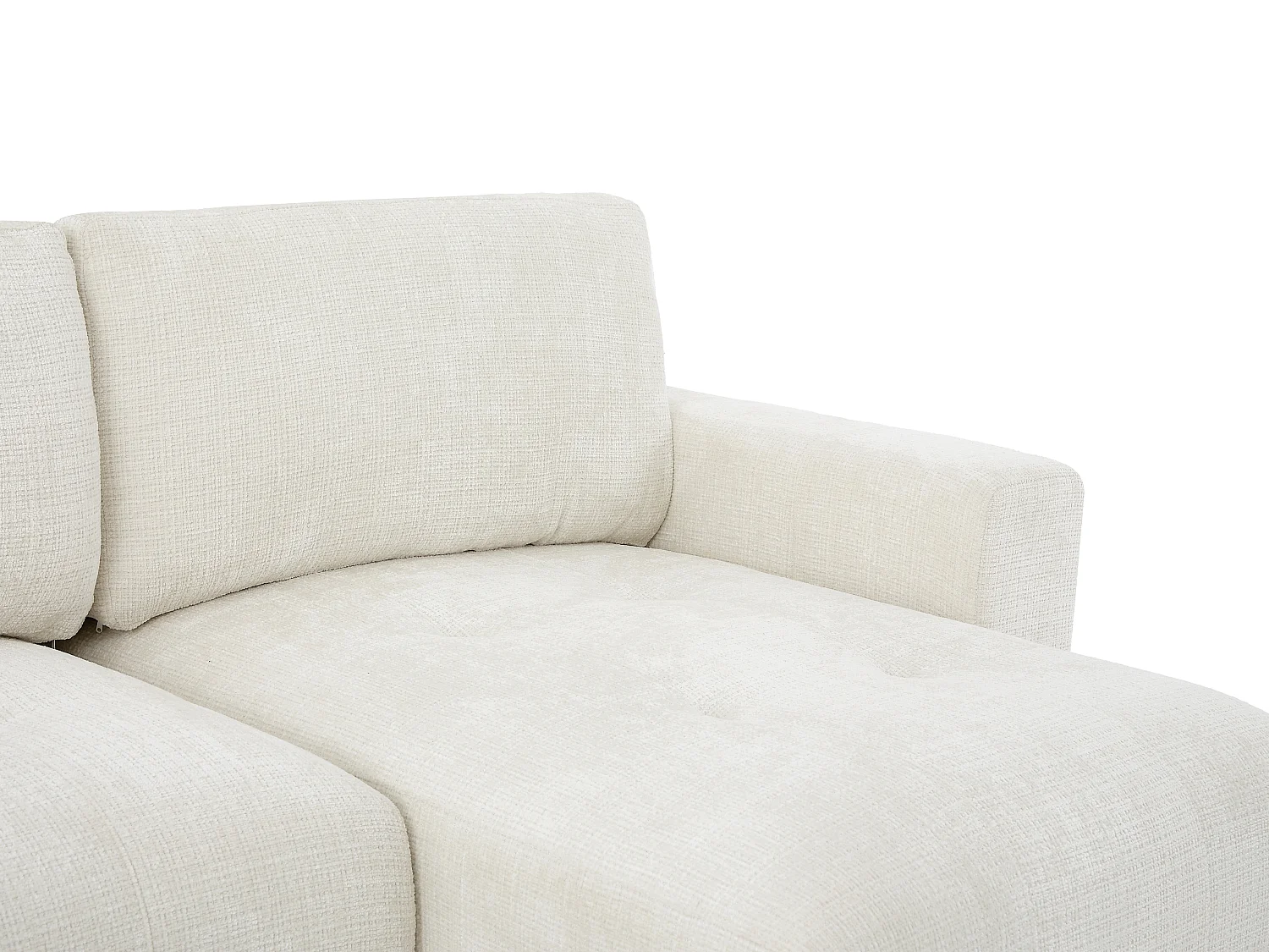 Grand canapé d'angle droit panoramique en tissu chenille beige CELARO