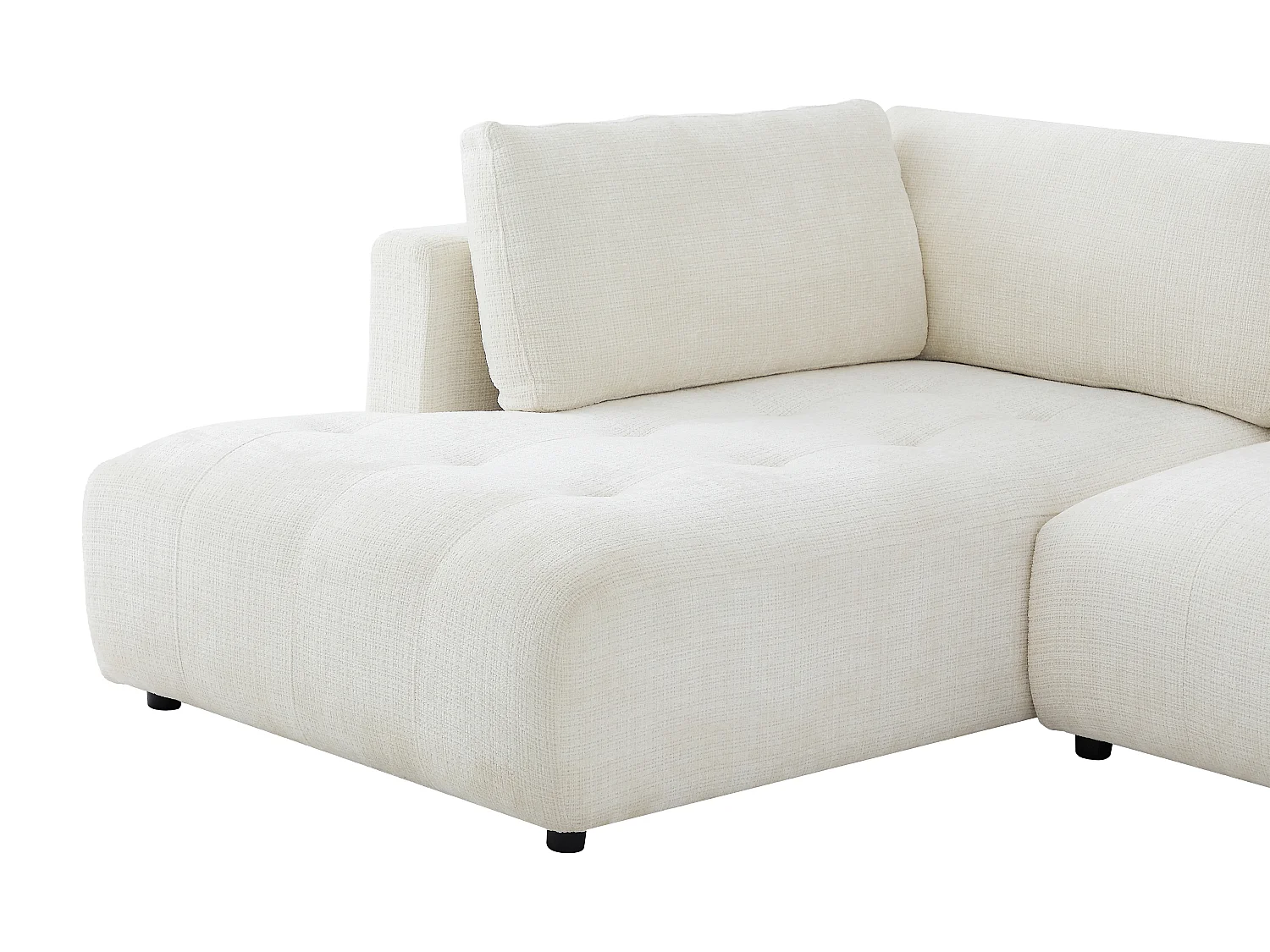 Grand canapé d'angle droit panoramique en tissu chenille beige CELARO