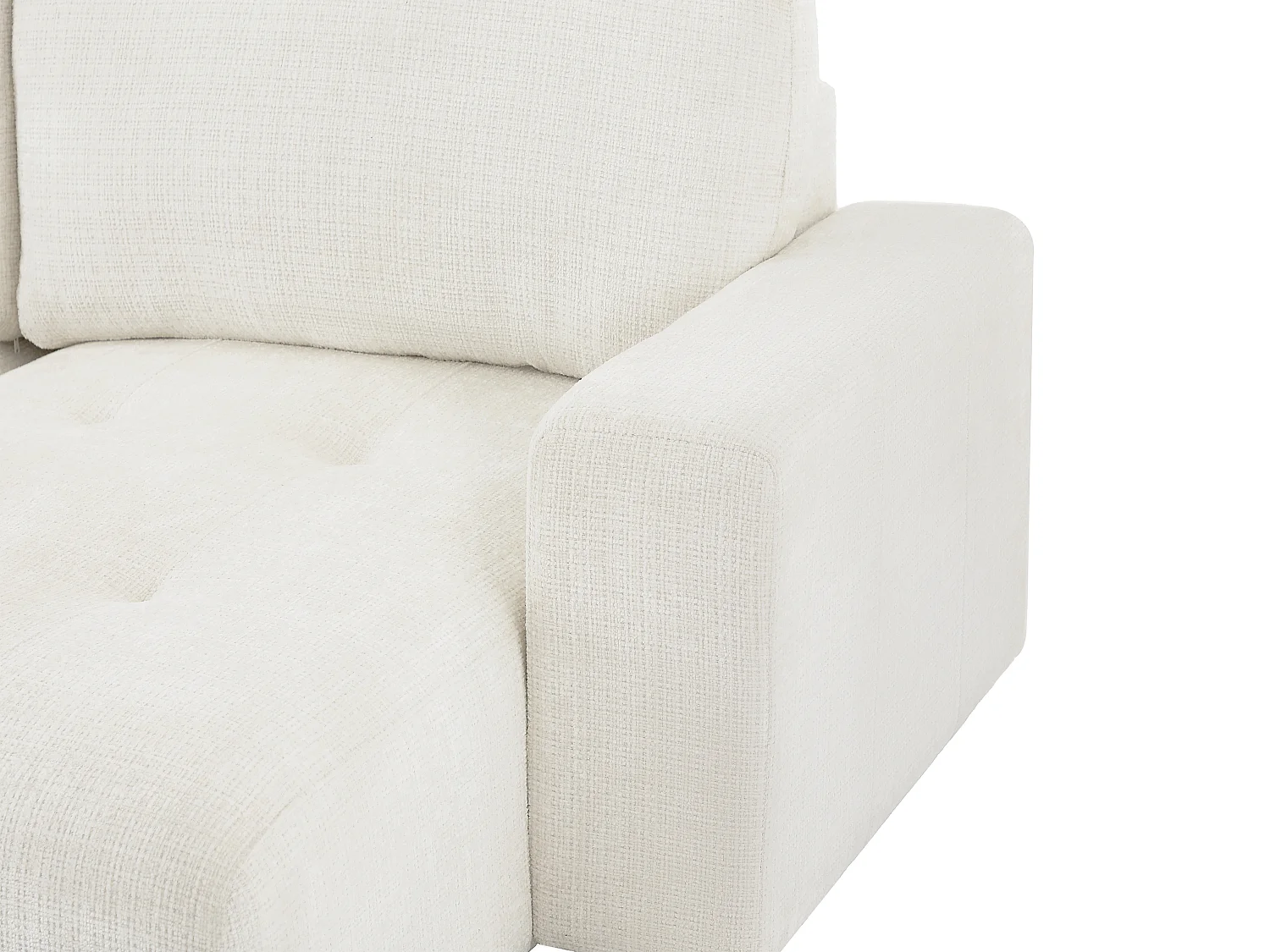 Grand canapé d'angle gauche panoramique en tissu chenille beige CELARO