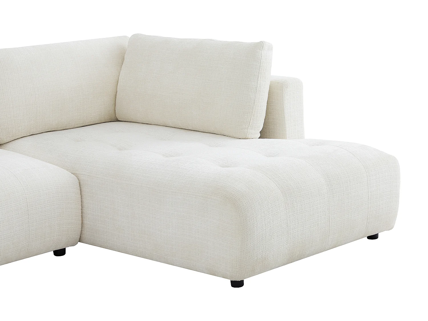 Grand canapé d'angle gauche panoramique en tissu chenille beige CELARO