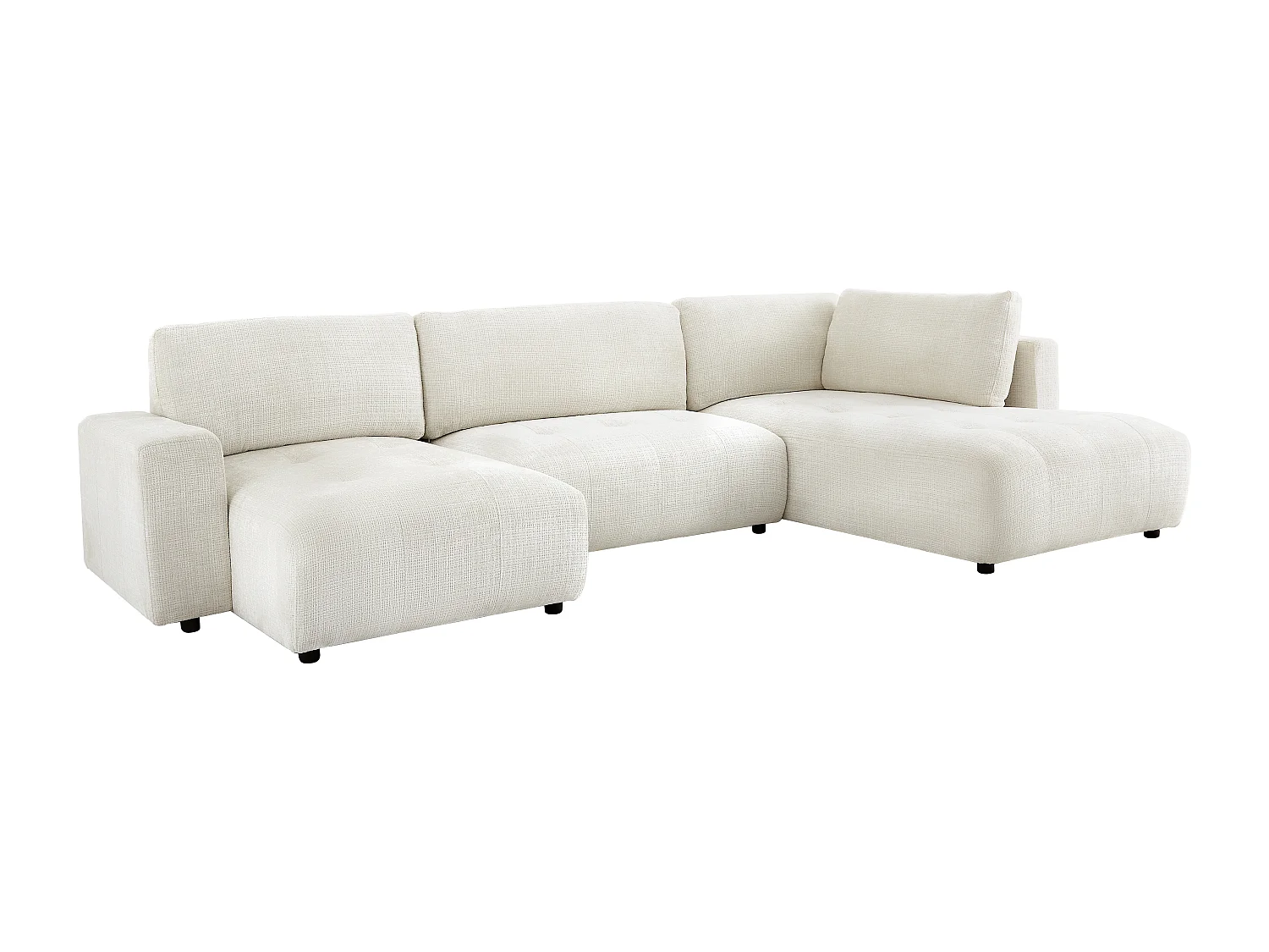 Grand canapé d'angle gauche panoramique en tissu chenille beige CELARO