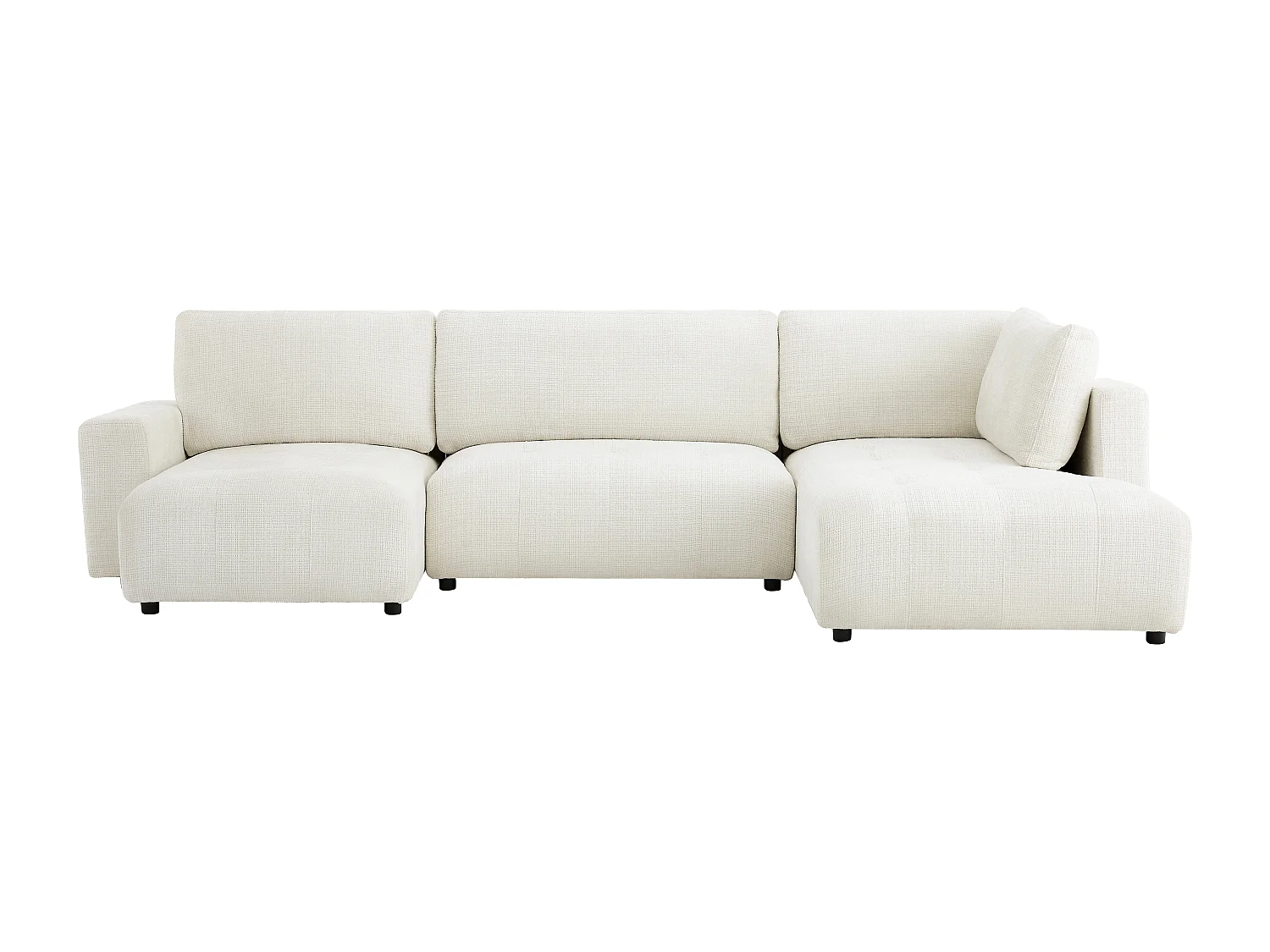 Grand canapé d'angle gauche panoramique en tissu chenille beige CELARO