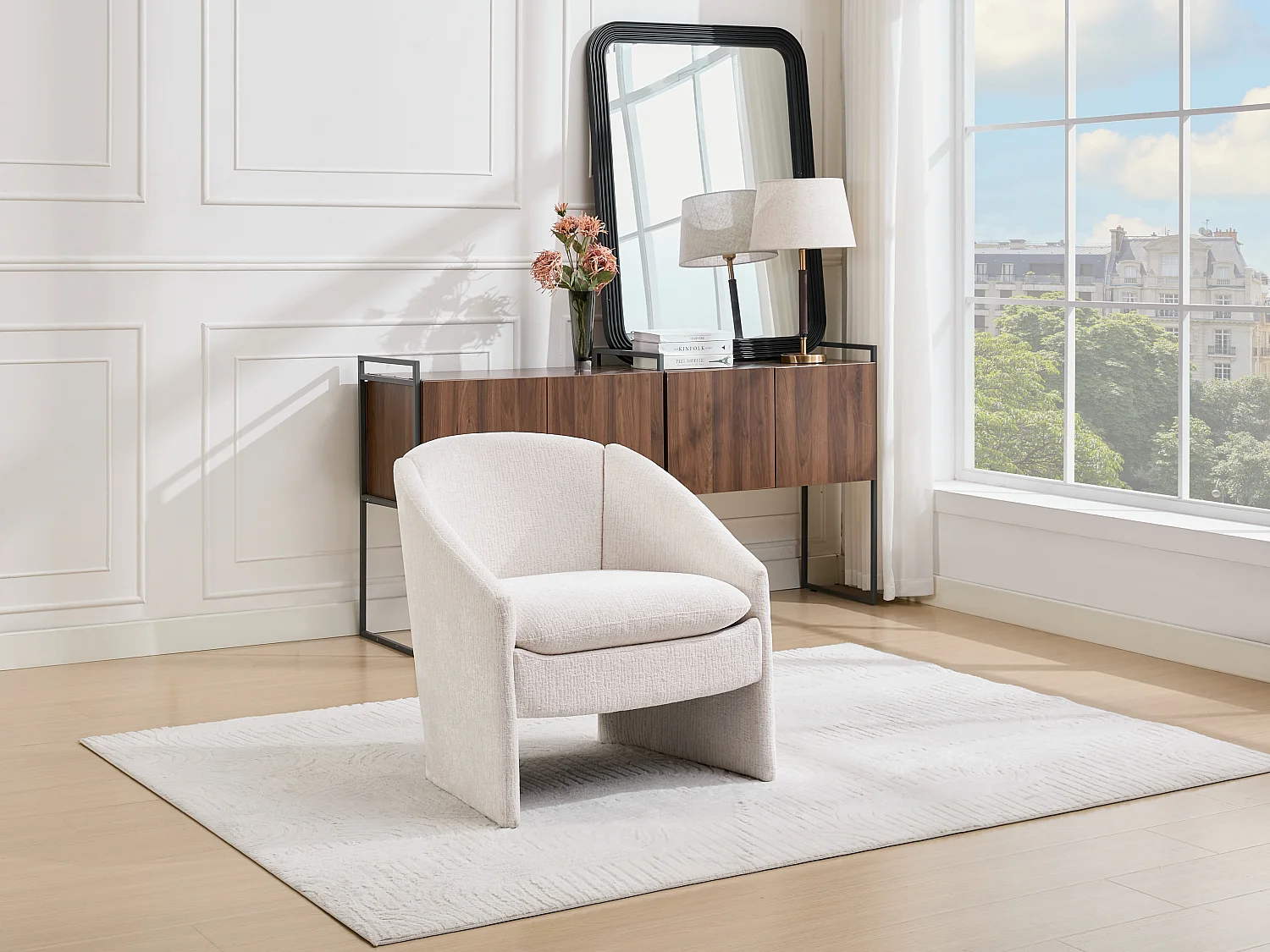 Fauteuil en tissu texturé beige TAROLO