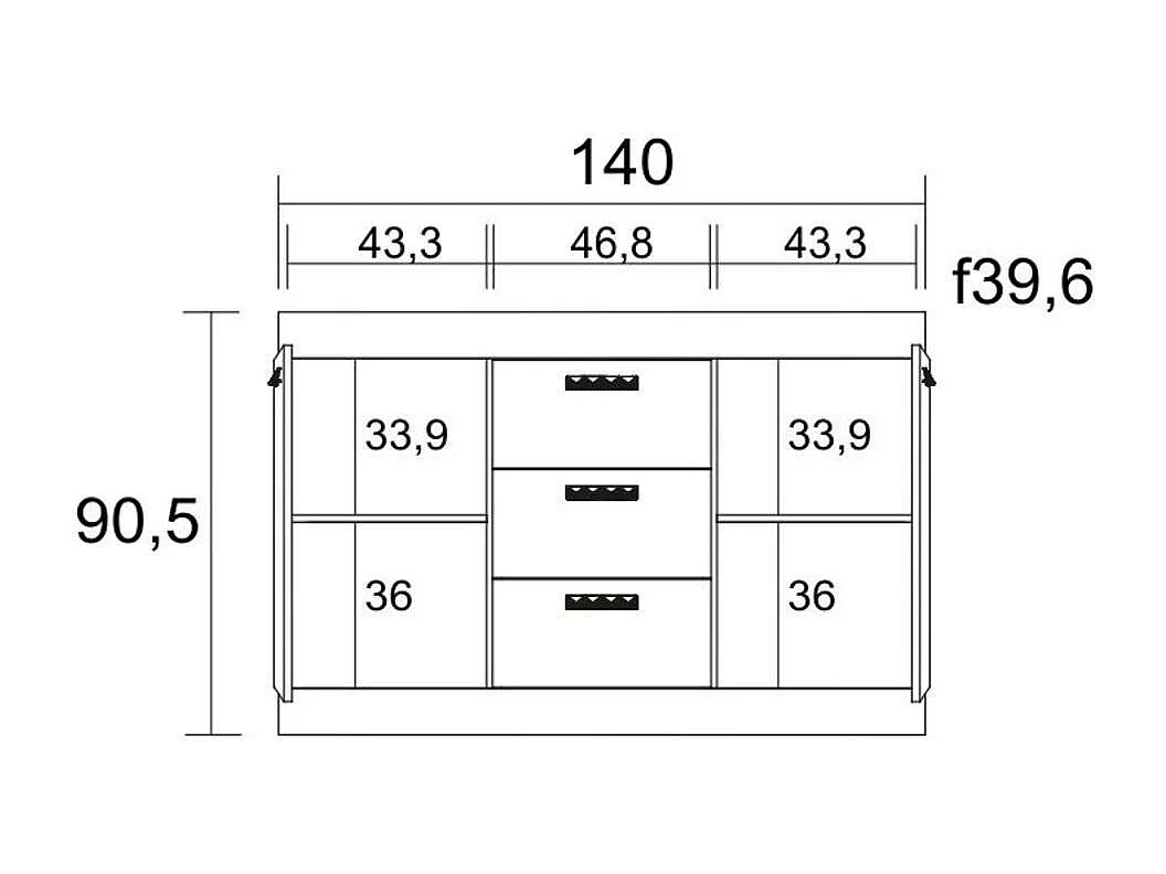 Aparador Argos 2 3 cajones + 2 puertas blanco mate/natural 90,5x140x39,6 cm