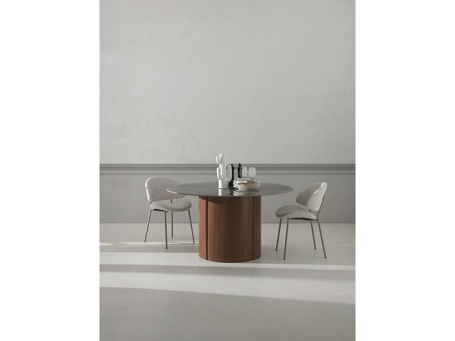 4er-Set Stühle mit cremefarbenem Chenille-Bezug