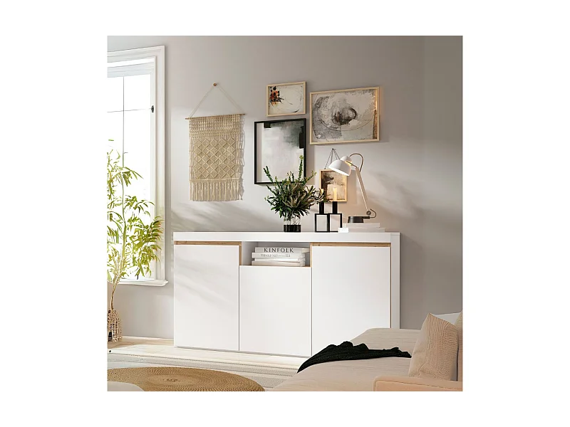 Aparador Elis 3 puertas + compartimento blanco mate/natural 80,5x140,1x39,6 cm