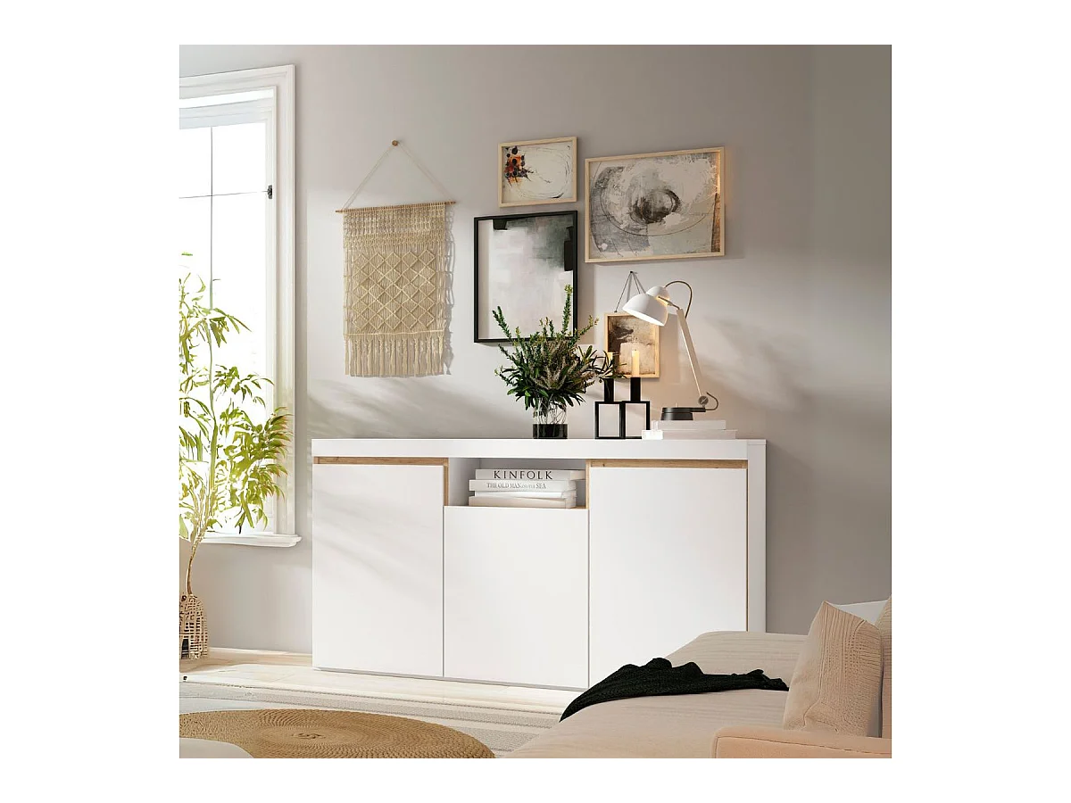 Aparador Elis 3 puertas + compartimento blanco mate/natural 80,5x140,1x39,6 cm