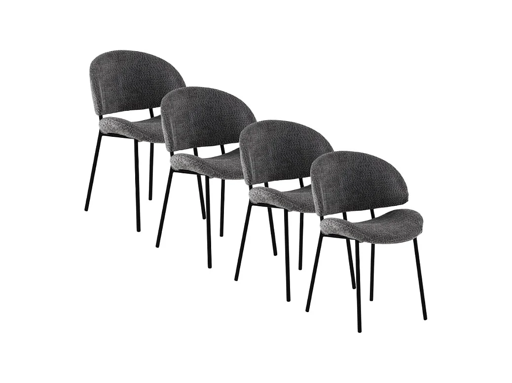 Set di  4 sedie rivestite in ciniglia grigio scuro