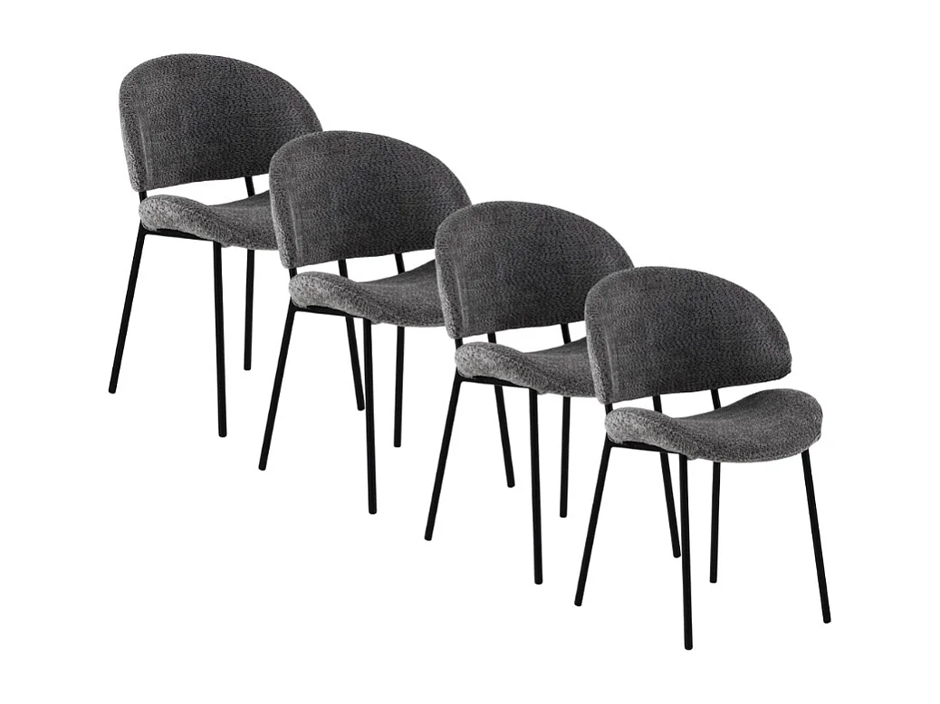 4er-Set Stühle mit dunkelgrauem Chenille-Bezug