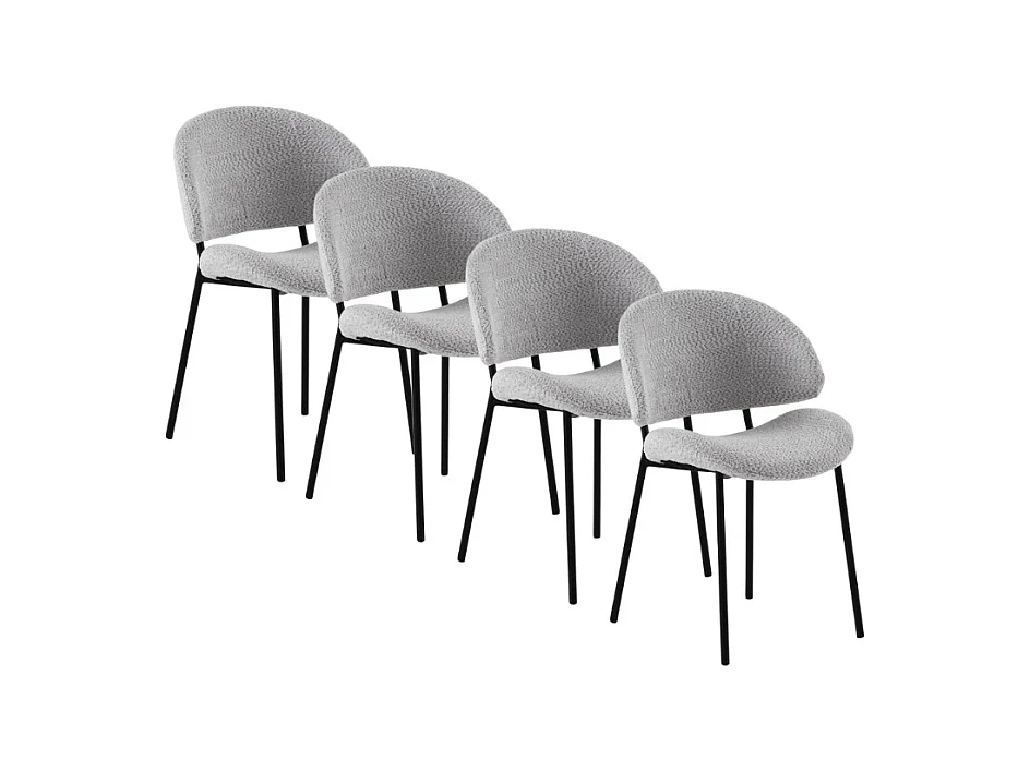 Set di  4 sedie rivestite in ciniglia color grigio chiaro
