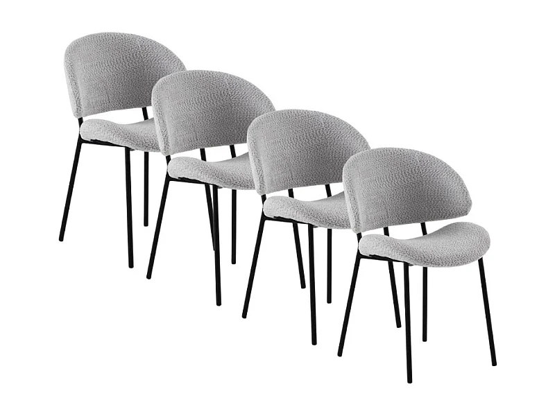 Set di  4 sedie rivestite in ciniglia color grigio chiaro