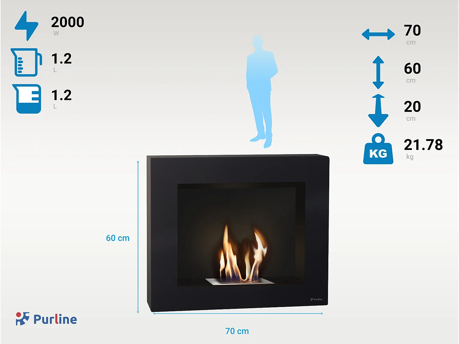 Bio-cheminée murale à l'éthanol en acier noir