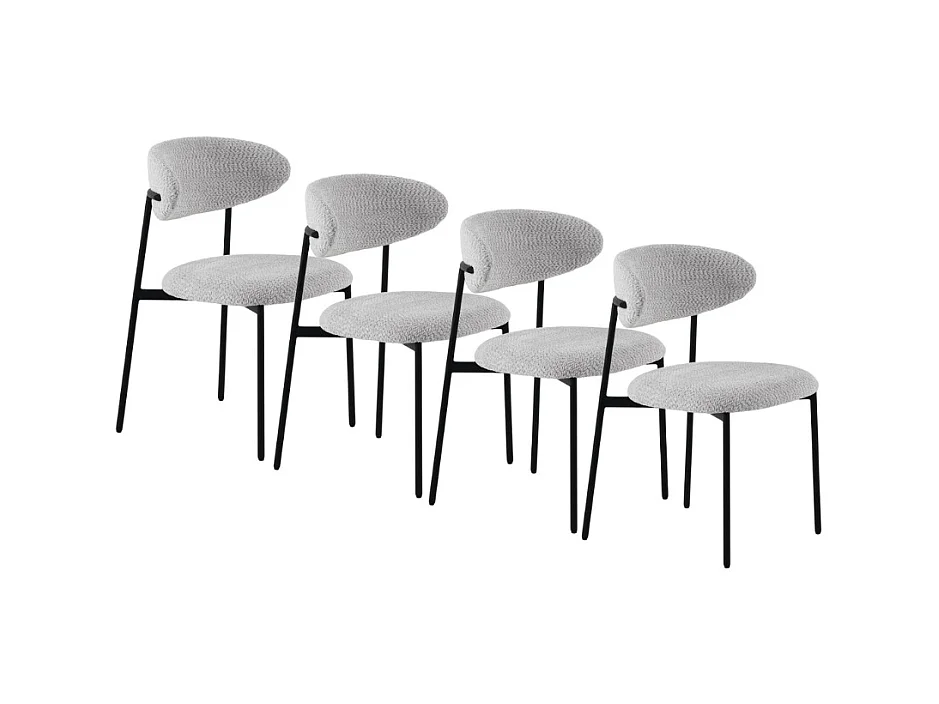 Set di  4 sedie rivestite in ciniglia color grigio chiaro