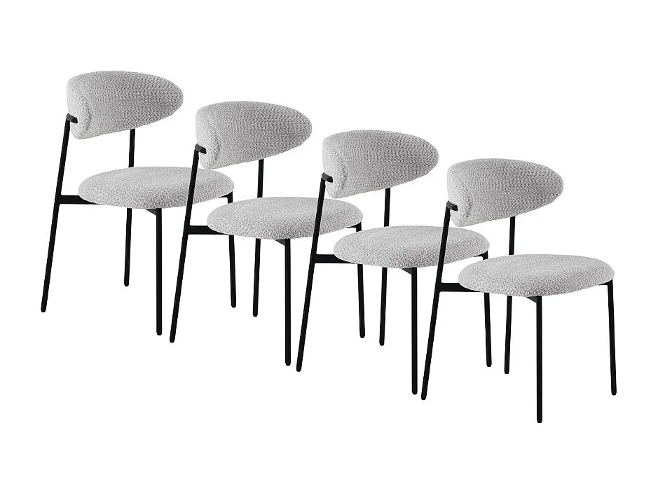 4er-Set Stühle mit hellgrauem Chenille-Bezug