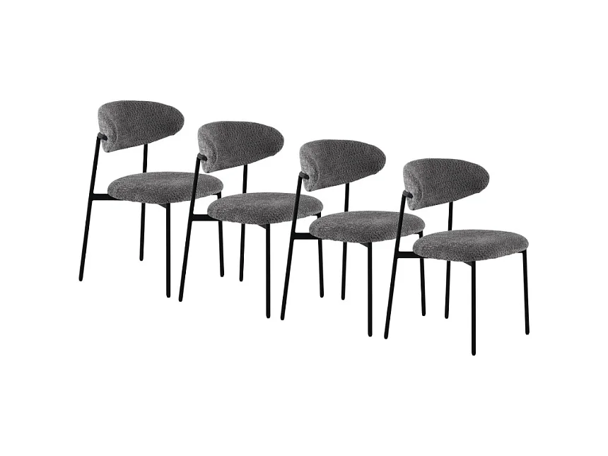 Set di  4 sedie rivestite in ciniglia color grigio scuro