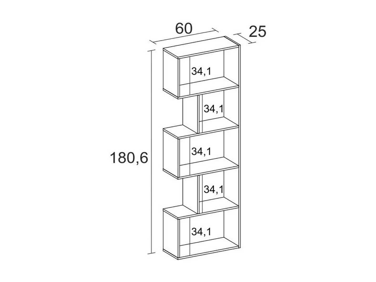 Estantería Neón 5 niveles diseño asimétrico blanco 180,6x60x25 cm
