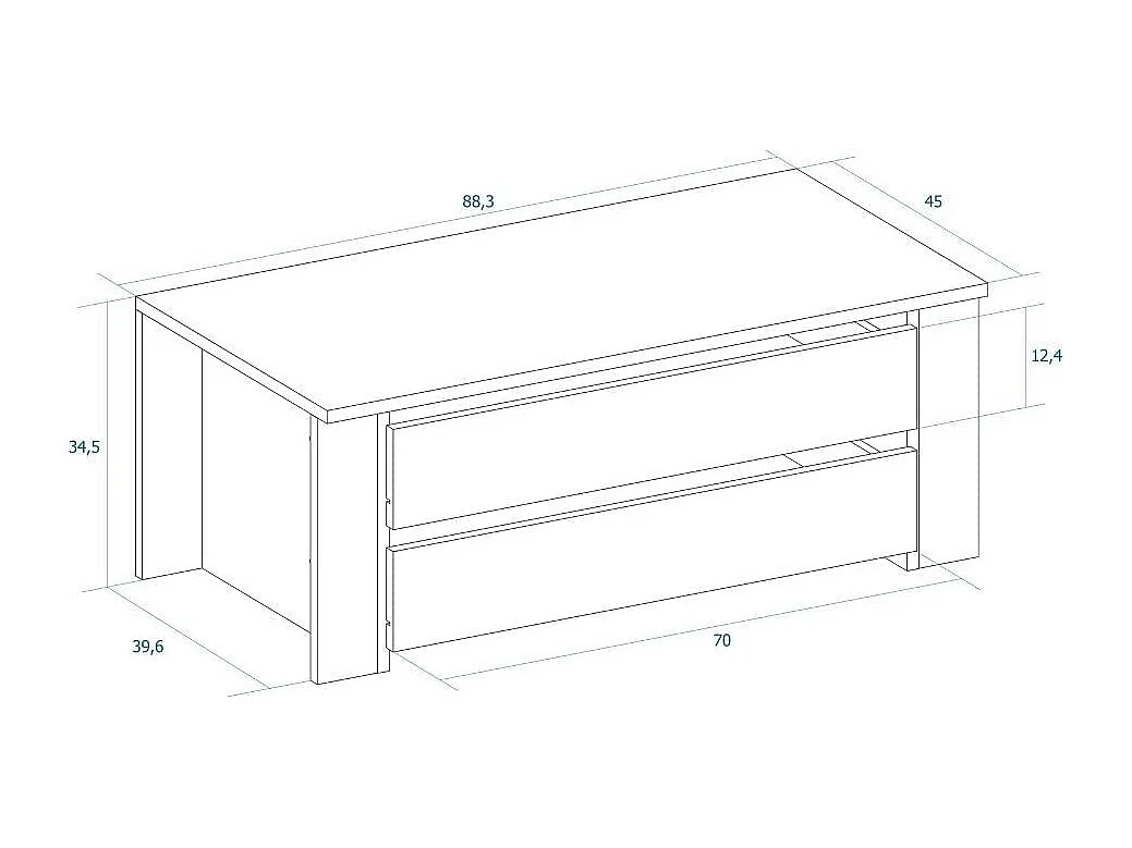 Cajonera interior 2 cajones blanco mate 34,5x88,3x45 cm