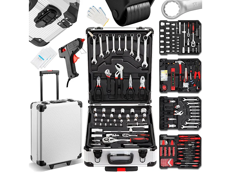 Coffret à Outils 1000 Pièces Professionnel - Valise Roulante Aluminium avec Poignée Télescopique et Outils Chrome Vanadium pour Mécanique