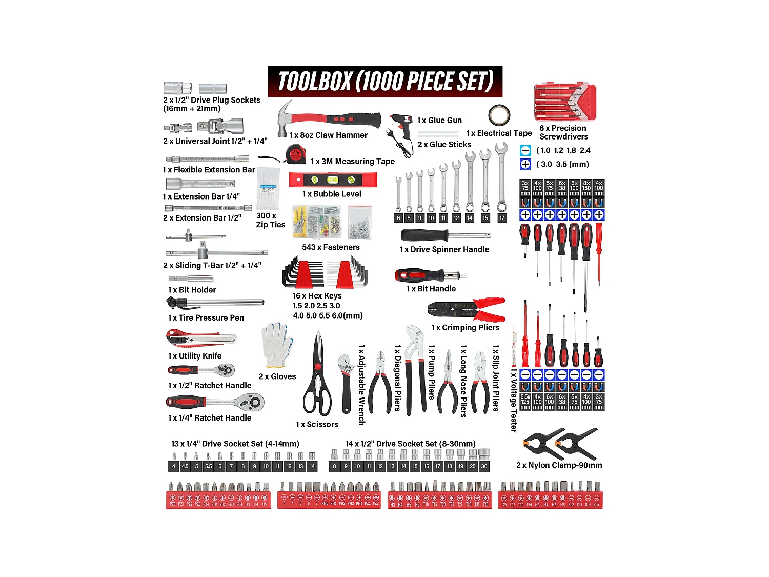Coffret à Outils 1000 Pièces Professionnel - Valise Roulante Aluminium avec Poignée Télescopique et Outils Chrome Vanadium pour Mécanique