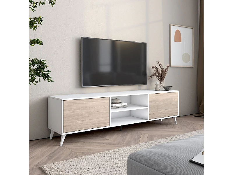 Mueble de TV Tito 2 puertas con 2 compartimentos blanco/natural 49x180x39,6 cm