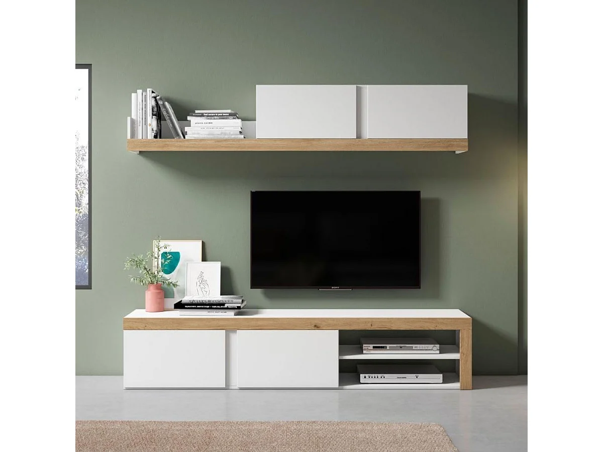 Composición de salón Fly 180cm blanco mate/naturale