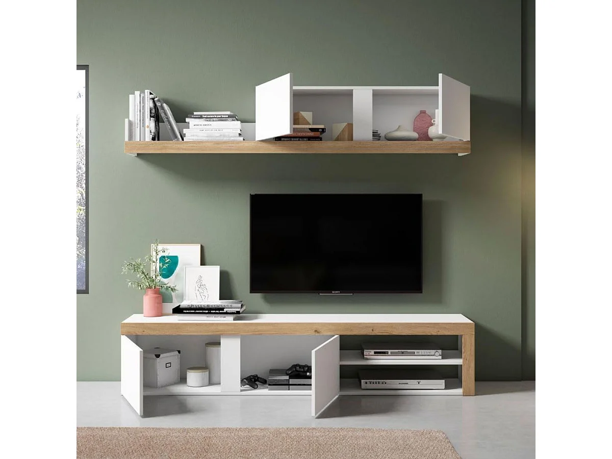 Composición de salón Fly 180cm blanco mate/naturale