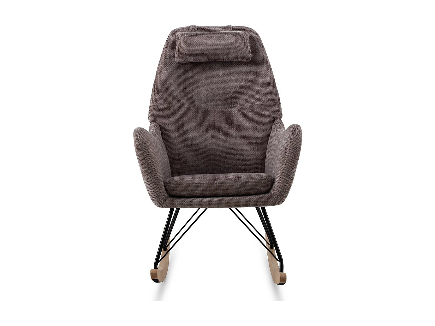 Balanço estofado em chenille castanho e pernas metálicas