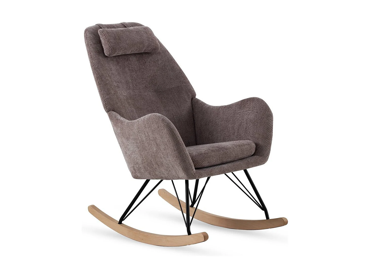 Gevulde schommelstoel in bruine chenille